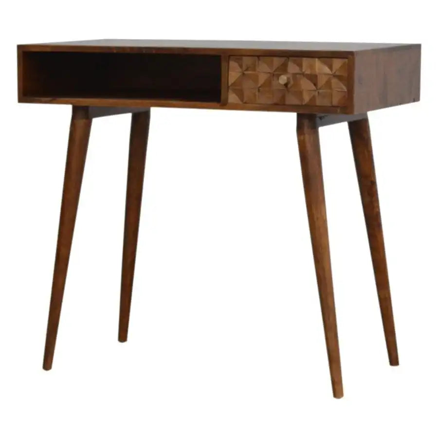 Chestnut Diamond Carved Writing & Laptop Desk - Price Crash Furniture