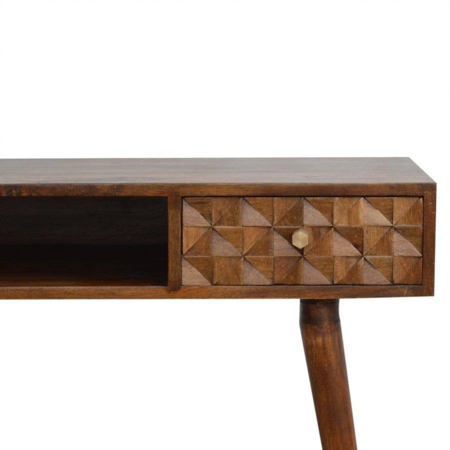 Chestnut Diamond Carved Writing & Laptop Desk - Price Crash Furniture