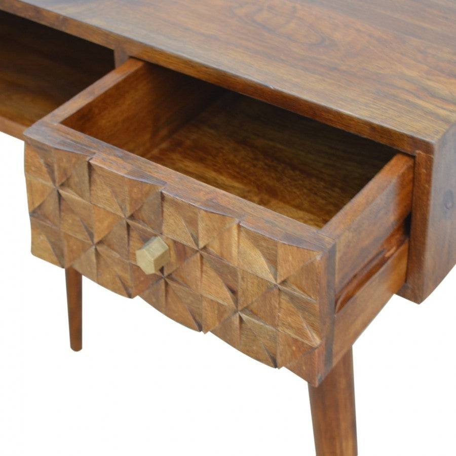 Chestnut Diamond Carved Writing & Laptop Desk - Price Crash Furniture