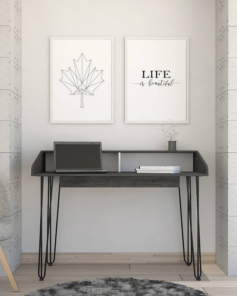 Core Dallas Home Office Desk in Carbon Grey Oak Effect - Price Crash Furniture