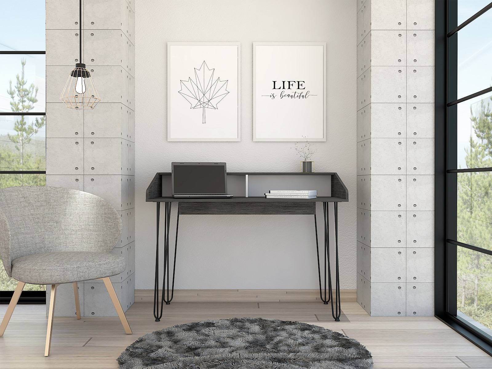 Core Dallas Home Office Desk in Carbon Grey Oak Effect - Price Crash Furniture