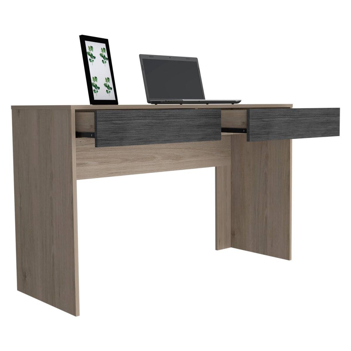 Core Harvard 2 Drawer Home Office Desk in Grey & Washed Oak Effect - Price Crash Furniture