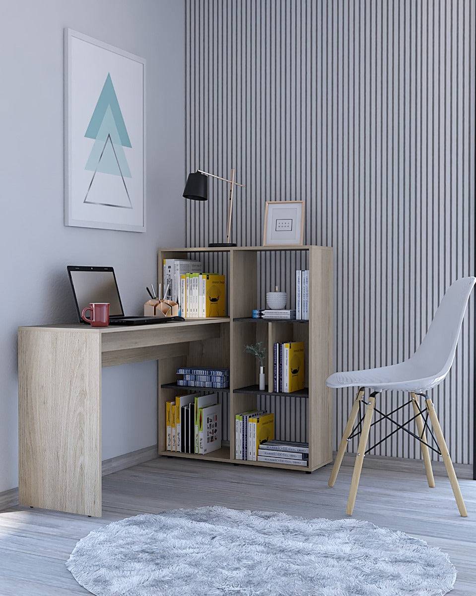 Core Harvard Corner Desk with Bookcase in Grey & Washed Oak Effect - Price Crash Furniture