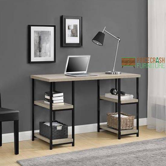 Elmwood Double Pedestal Laptop Desk in Distressed Grey Oak by Dorel - Price Crash Furniture