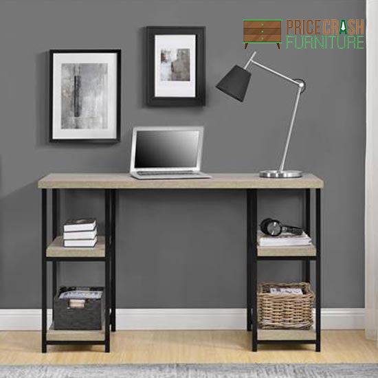 Elmwood Double Pedestal Laptop Desk in Distressed Grey Oak by Dorel - Price Crash Furniture