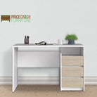 Function Plus 3 Drawer Desk in White & Oak - Price Crash Furniture