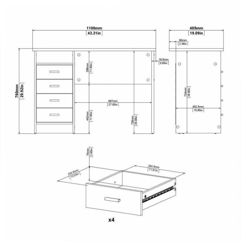 Function Plus 4 Drawer Desk in Oak - Price Crash Furniture