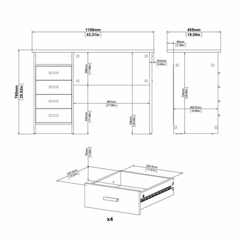 Function Plus 4 Drawer Desk in White - Price Crash Furniture