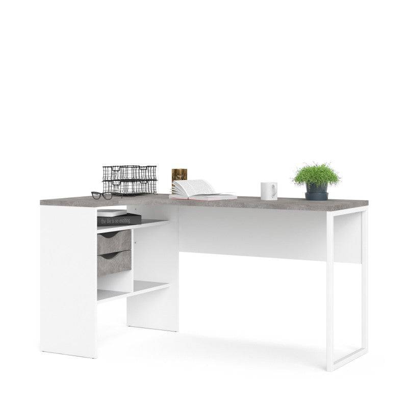 Function Plus Corner Desk 2 Drawers in White and Grey - Price Crash Furniture