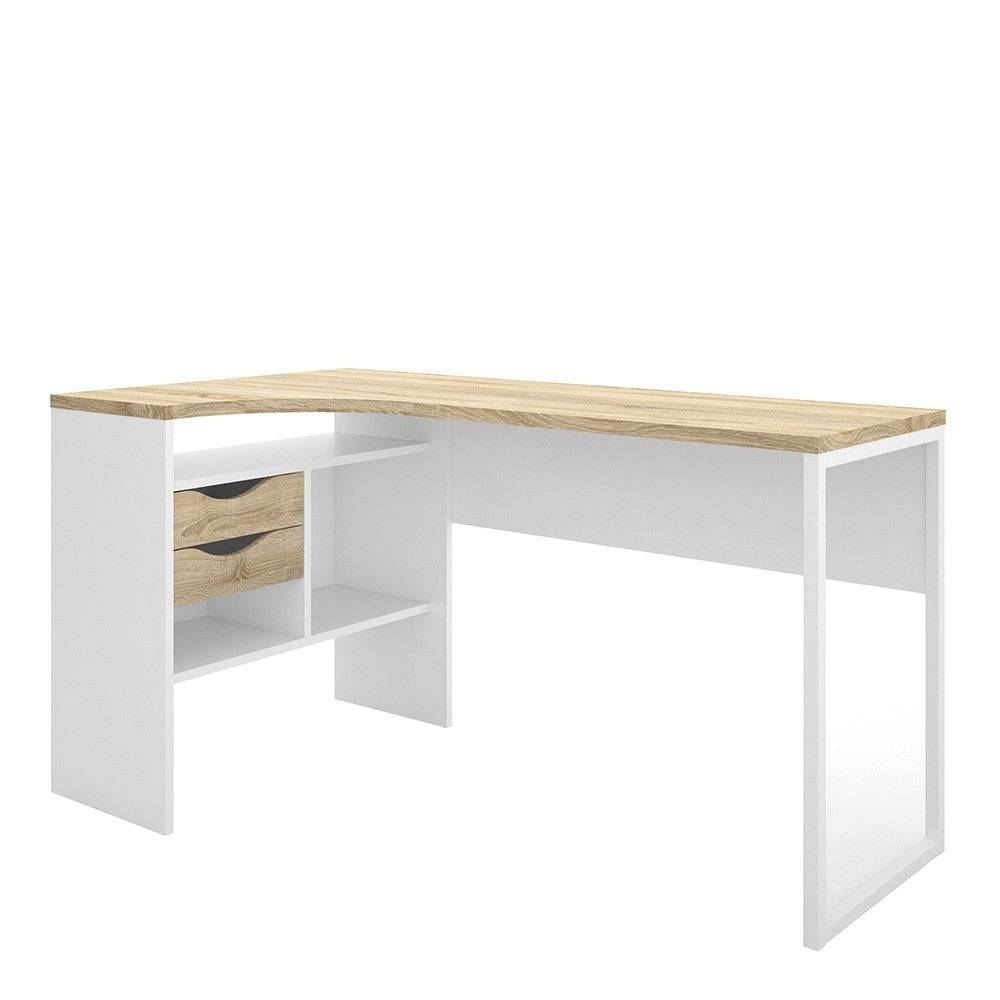 Function Plus Corner Desk 2 Drawers in White and Oak - Price Crash Furniture