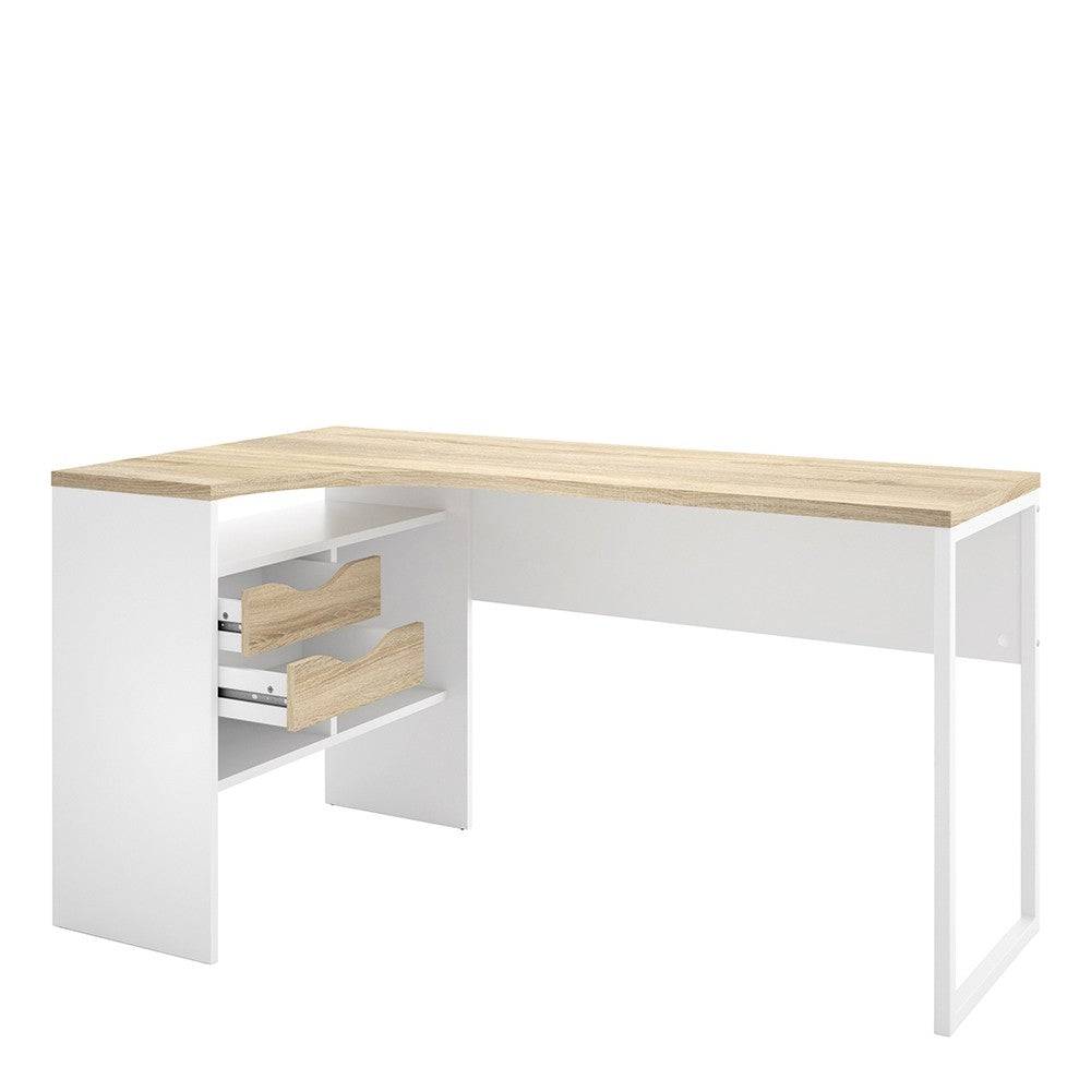 Function Plus Corner Desk 2 Drawers in White and Oak - Price Crash Furniture