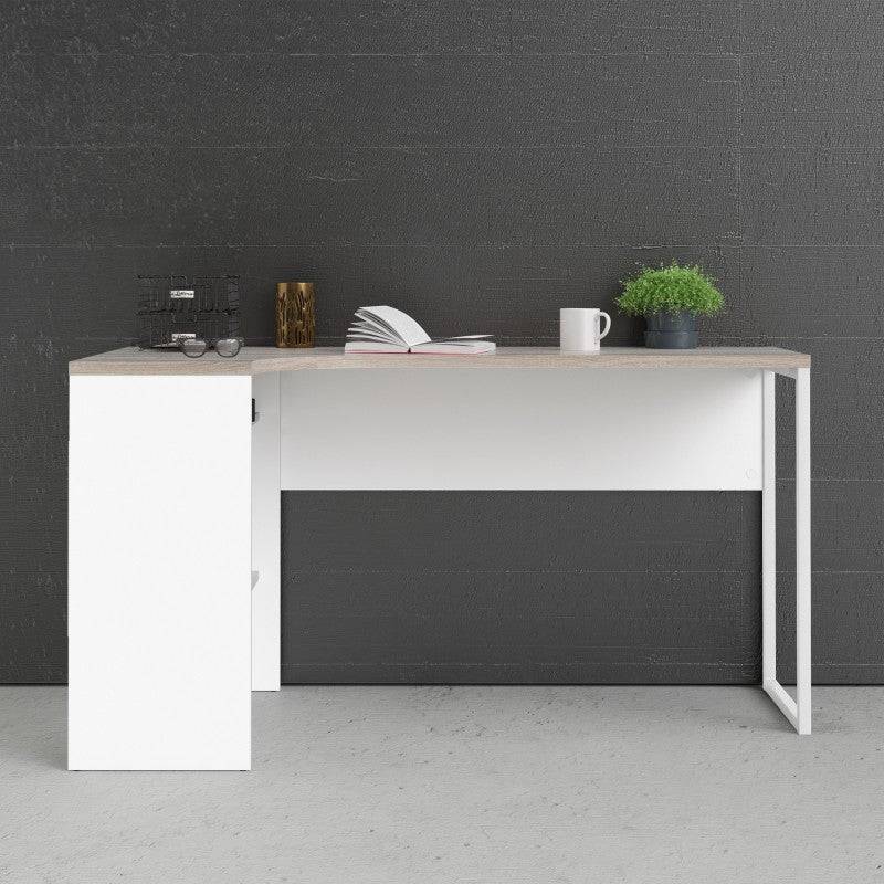 Function Plus Corner Desk 2 Drawers in White and Truffle Oak - Price Crash Furniture