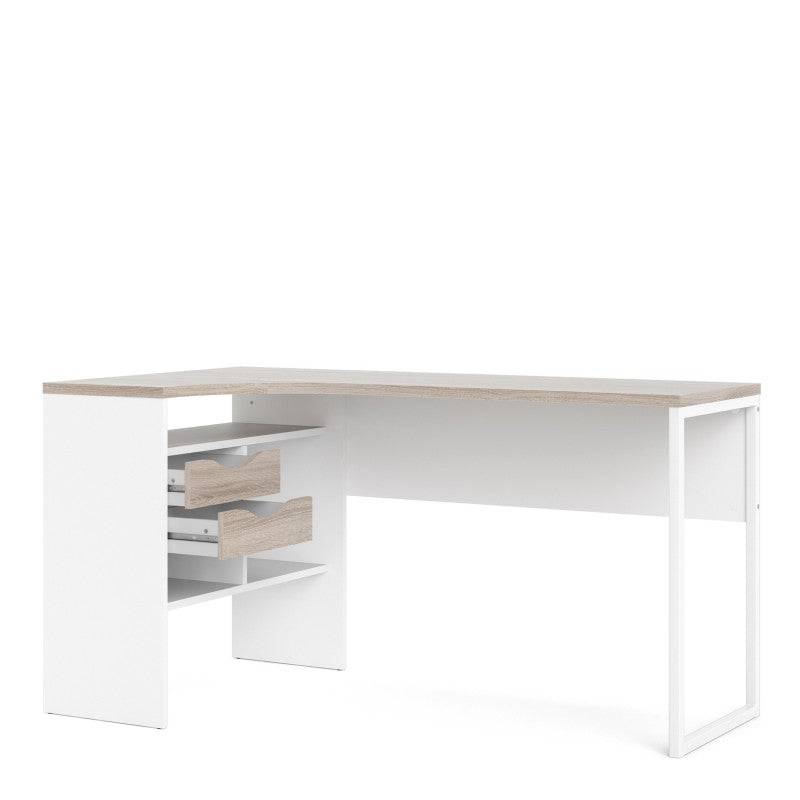 Function Plus Corner Desk 2 Drawers in White and Truffle Oak - Price Crash Furniture