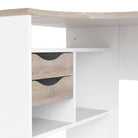 Function Plus Corner Desk 2 Drawers in White and Truffle Oak - Price Crash Furniture