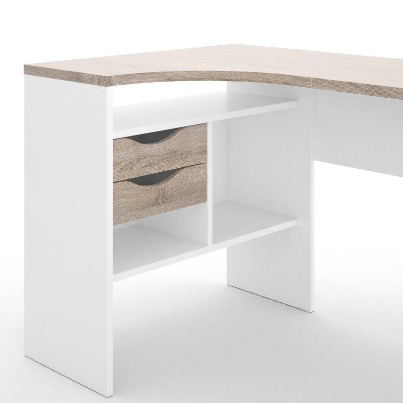 Function Plus Corner Desk 2 Drawers in White and Truffle Oak - Price Crash Furniture