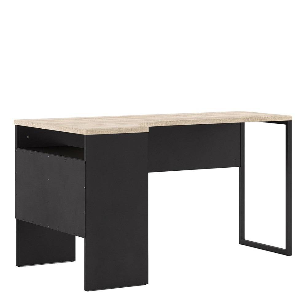 Function Plus Corner Desk with 2 Drawers in Black Matt and Oak - Price Crash Furniture