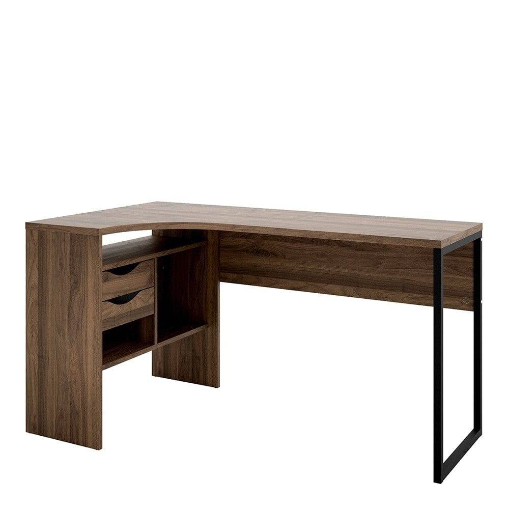 Function Plus Corner Desk with 2 Drawers in Walnut - Price Crash Furniture