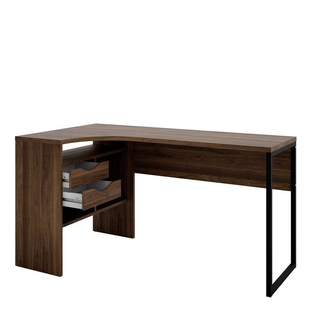 Function Plus Corner Desk with 2 Drawers in Walnut - Price Crash Furniture