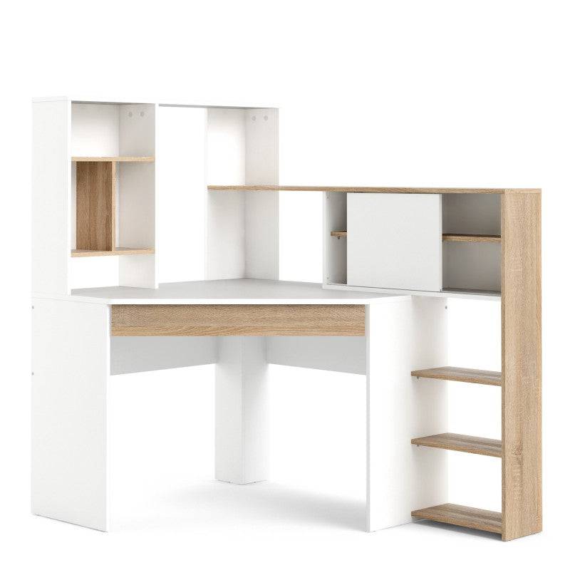 Function Plus Corner Desk with multi-functional unit In White and Oak - Price Crash Furniture