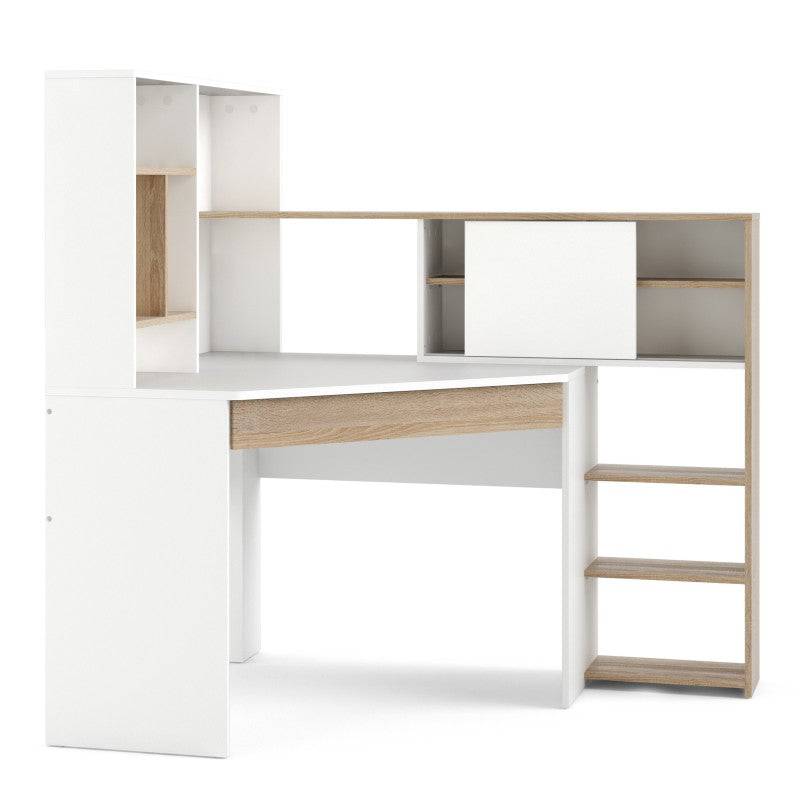 Function Plus Corner Desk with multi-functional unit In White and Oak - Price Crash Furniture