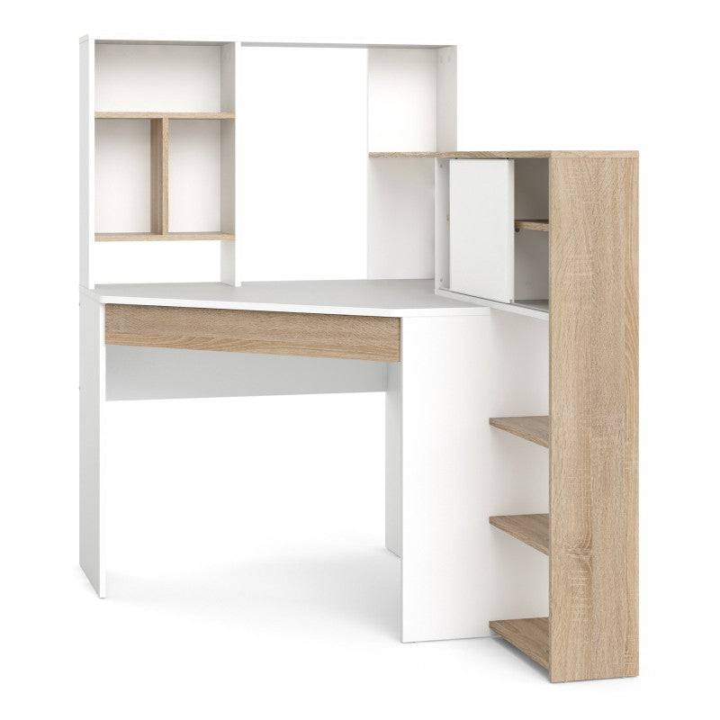 Function Plus Corner Desk with multi-functional unit In White and Oak - Price Crash Furniture