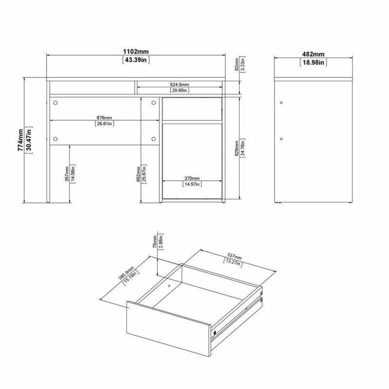 Function Plus Desk 1 Door 1 Drawer in Black - Price Crash Furniture