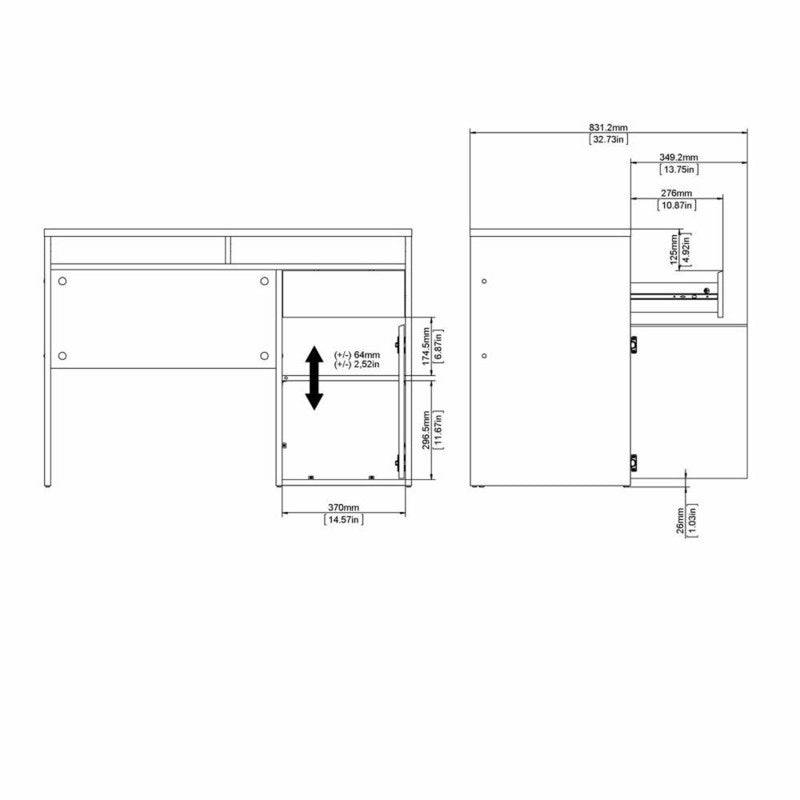 Function Plus Desk 1 Door 1 Drawer in Black - Price Crash Furniture