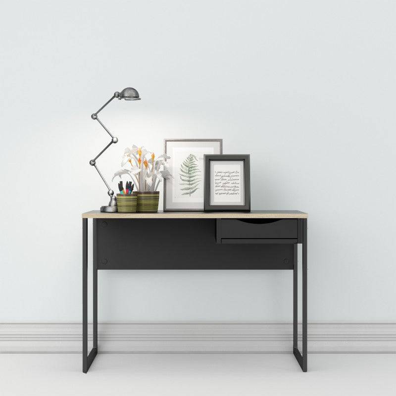 Function Plus Desk 1 Drawer in Black with Oak Trim - Price Crash Furniture