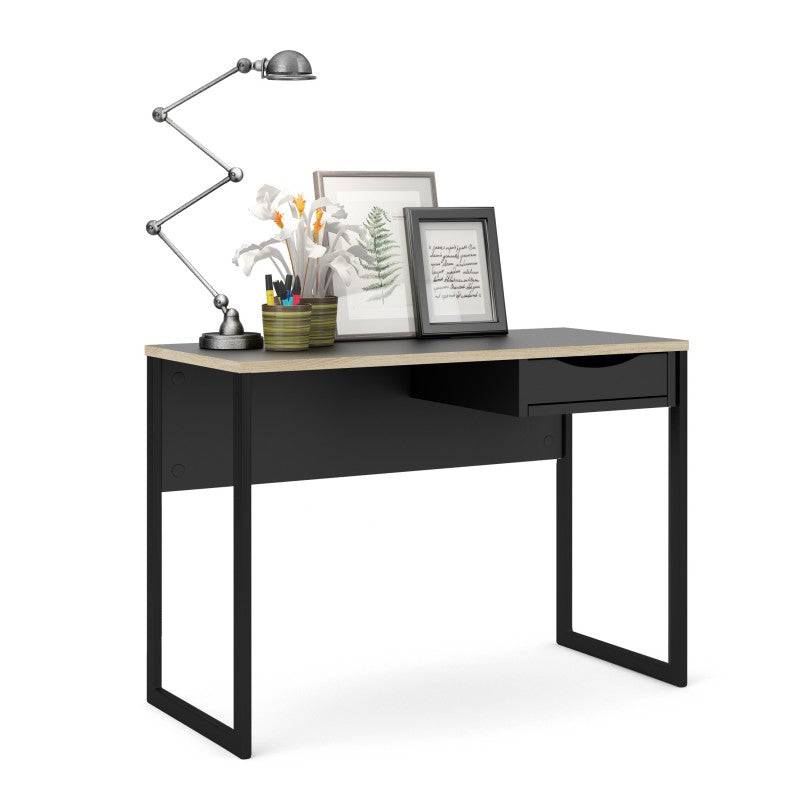 Function Plus Desk 1 Drawer in Black with Oak Trim - Price Crash Furniture