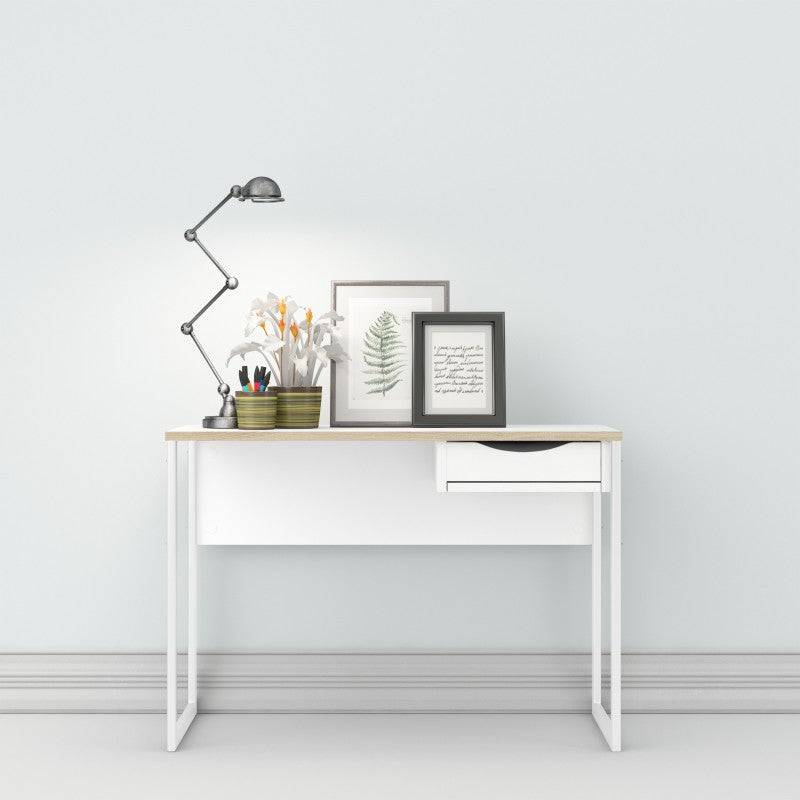 Function Plus Desk 1 Drawer in White with Oak Trim - Price Crash Furniture