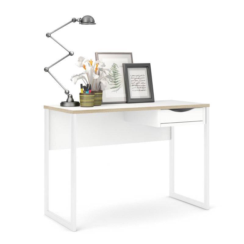 Function Plus Desk 1 Drawer in White with Oak Trim - Price Crash Furniture