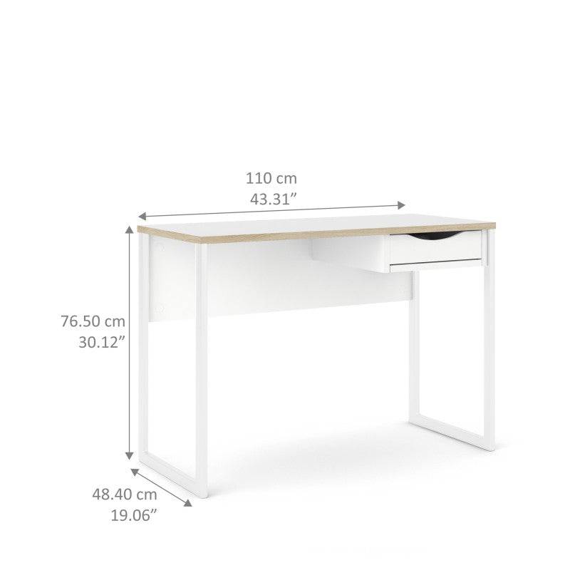 Function Plus Desk 1 Drawer in White with Oak Trim - Price Crash Furniture