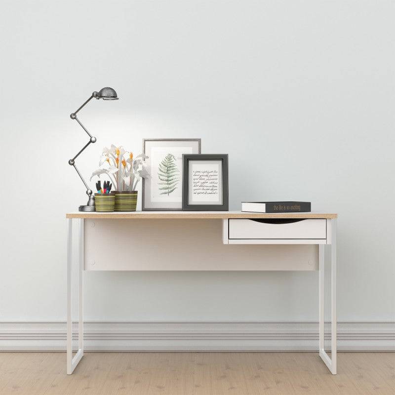 Function Plus Desk 1 Drawer Wide in White with Oak Trim - Price Crash Furniture