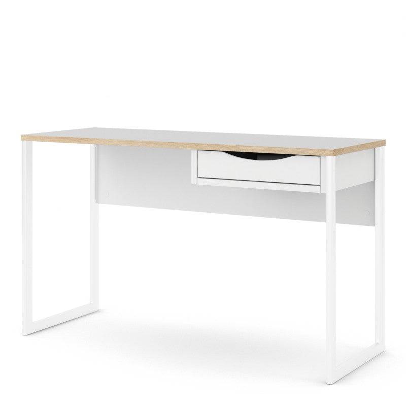 Function Plus Desk 1 Drawer Wide in White with Oak Trim - Price Crash Furniture