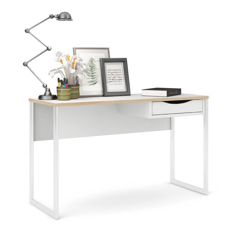 Function Plus Desk 1 Drawer Wide in White with Oak Trim - Price Crash Furniture