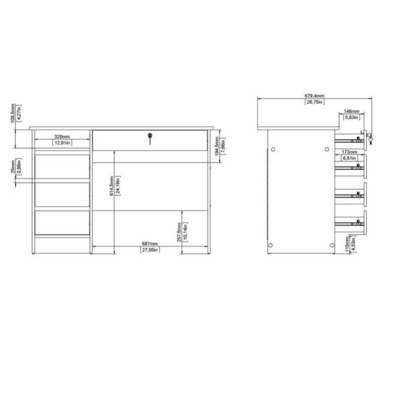 Function Plus Desk (3+1) handle free Drawer in Oak - Price Crash Furniture