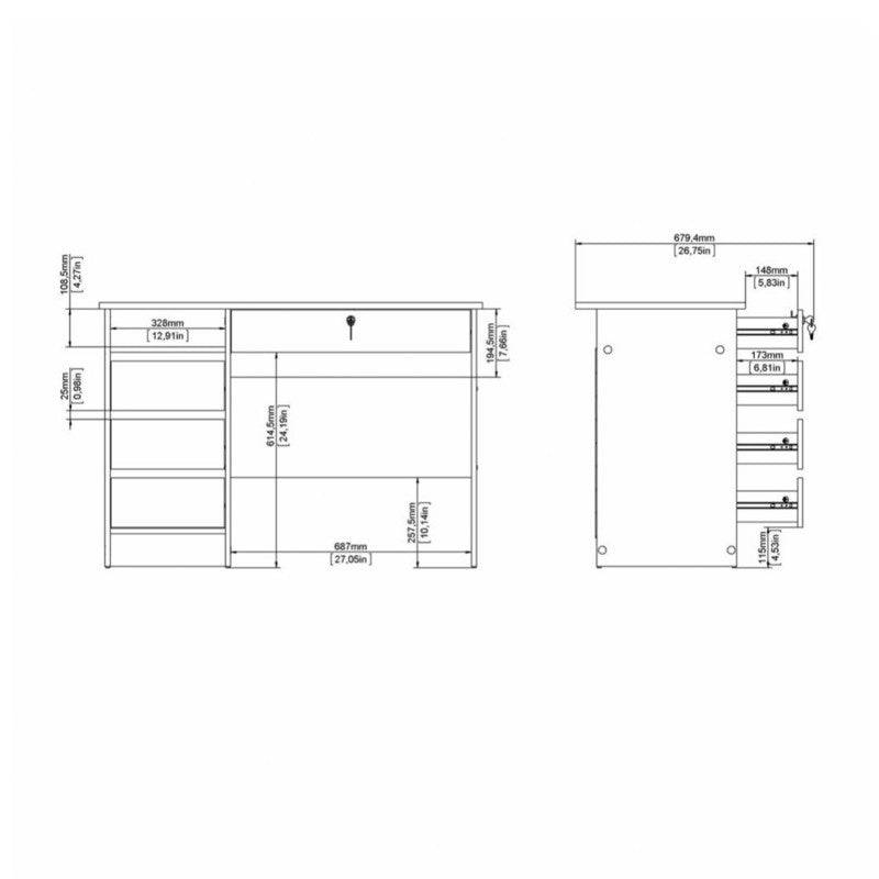 Function Plus Desk (3+1) handle free Drawer in White - Price Crash Furniture