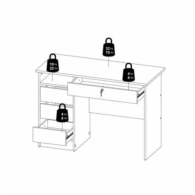 Function Plus Desk (3+1) handle free Drawer in White - Price Crash Furniture