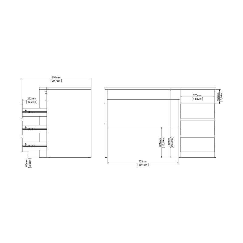 Function Plus Desk 3 Drawers in White and Grey - Price Crash Furniture