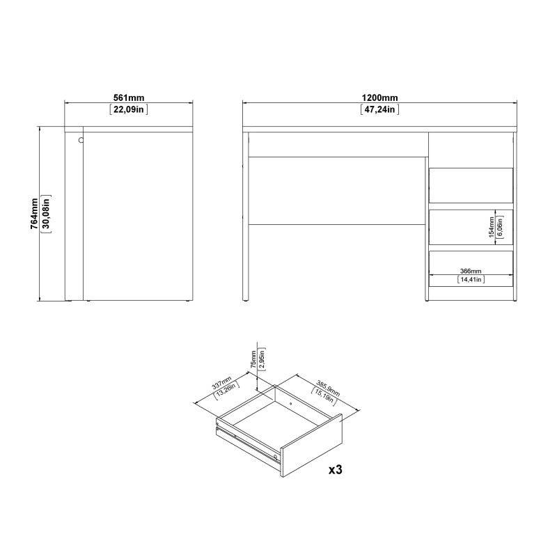 Function Plus Desk 3 Drawers in White and Grey - Price Crash Furniture