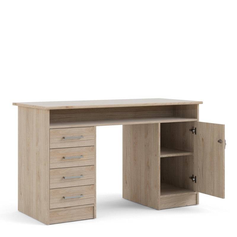 Function Plus Desk 4 Drawer 1 Door in Jackson Hickory Oak - Price Crash Furniture