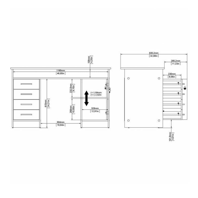 Function Plus Desk 4 Drawer 1 Door in Jackson Hickory Oak - Price Crash Furniture