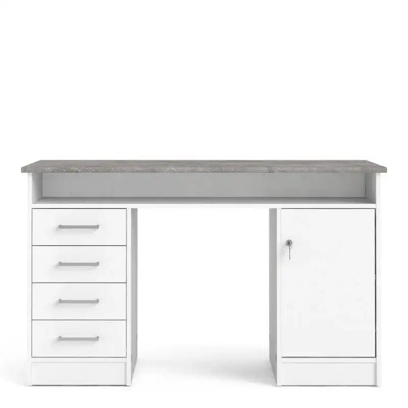 Function Plus Desk 4 Drawer 1 Door in White and Grey - Price Crash Furniture