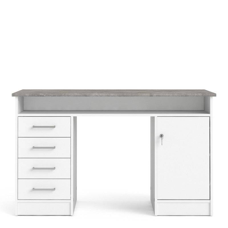 Function Plus Desk 4 Drawer 1 Door in White and Grey - Price Crash Furniture