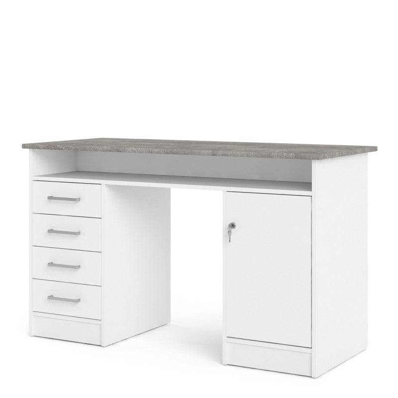 Function Plus Desk 4 Drawer 1 Door in White and Grey - Price Crash Furniture