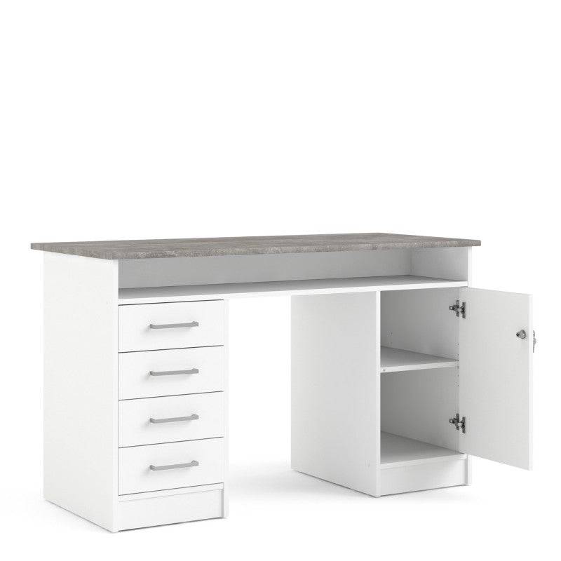 Function Plus Desk 4 Drawer 1 Door in White and Grey - Price Crash Furniture