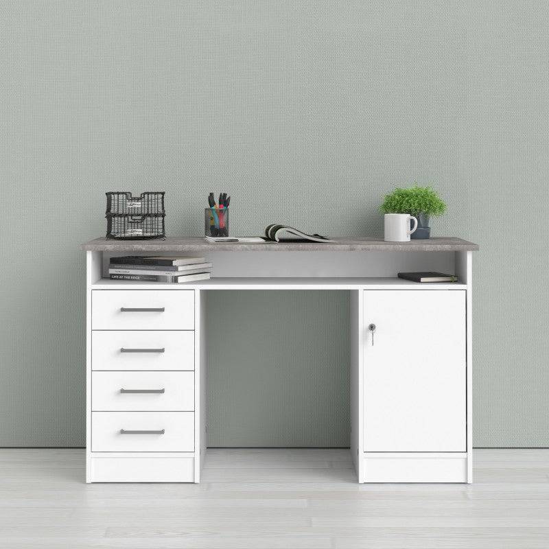 Function Plus Desk 4 Drawer 1 Door in White and Grey - Price Crash Furniture