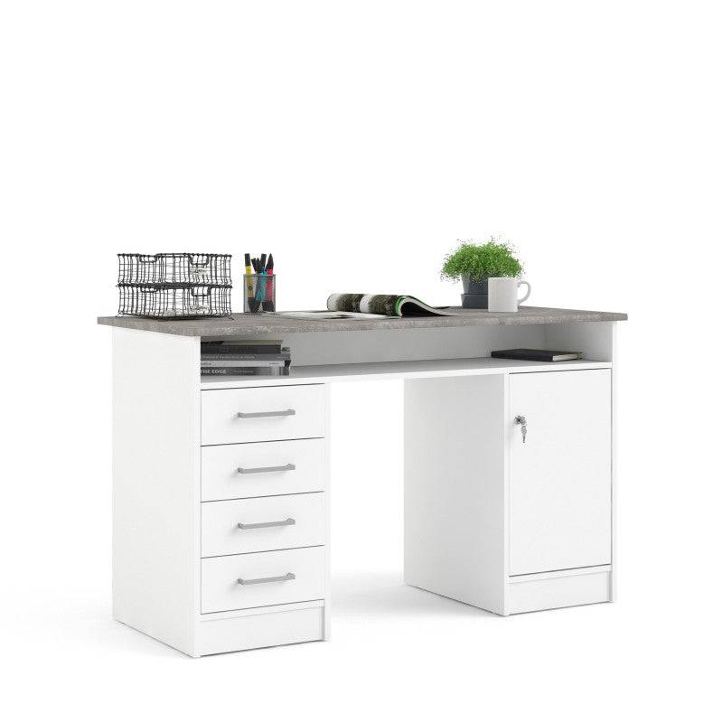 Function Plus Desk 4 Drawer 1 Door in White and Grey - Price Crash Furniture