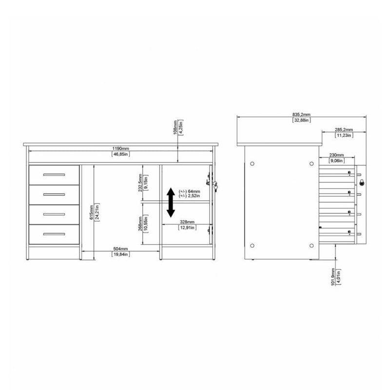 Function Plus Desk 4 Drawer 1 Door in White and Grey - Price Crash Furniture