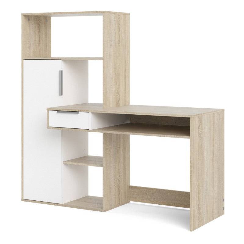 Function Plus Desk multi-functional Desk with Drawer and 1 Door in White and Oak - Price Crash Furniture